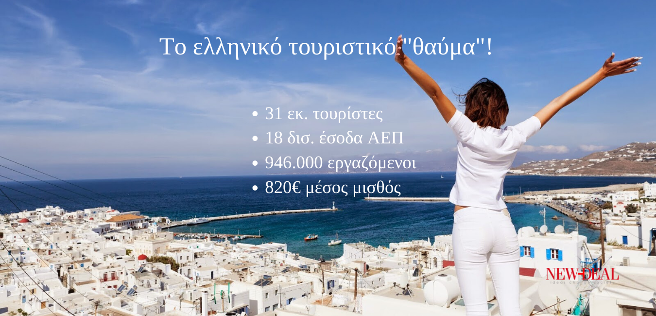 Ο Ηλίας Καραβόλιας εξηγεί πως γίναμε φθηνότερα γκαρσόνια της Ευρώπης. Πως πριν από 40 χρόνια ξεκίνησε το ελληνικό τουριστικό θαύμα και ο τουρισμός άλλαξε το παραγωγικό μοντέλο της χώρας. Μετατρέψαμε χωράφια σε οικόπεδα. Χτίσαμε ξενοδοχεία και ενοικιαζόμενα δωμάτια και φτάσαμε να δεχόμαστε 31 εκ. τουρίστες. new deal